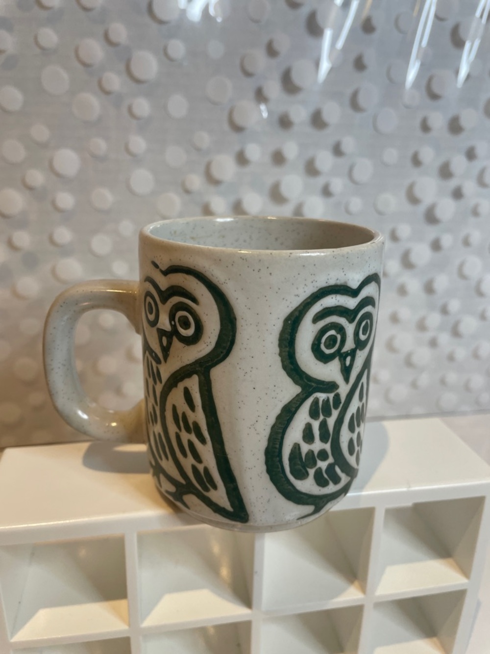 Speckled Ceramic Owl Mug in Green